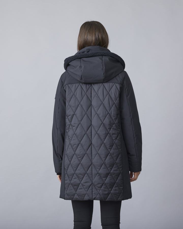 Kit Black Sleek Diamond Quilted Coat