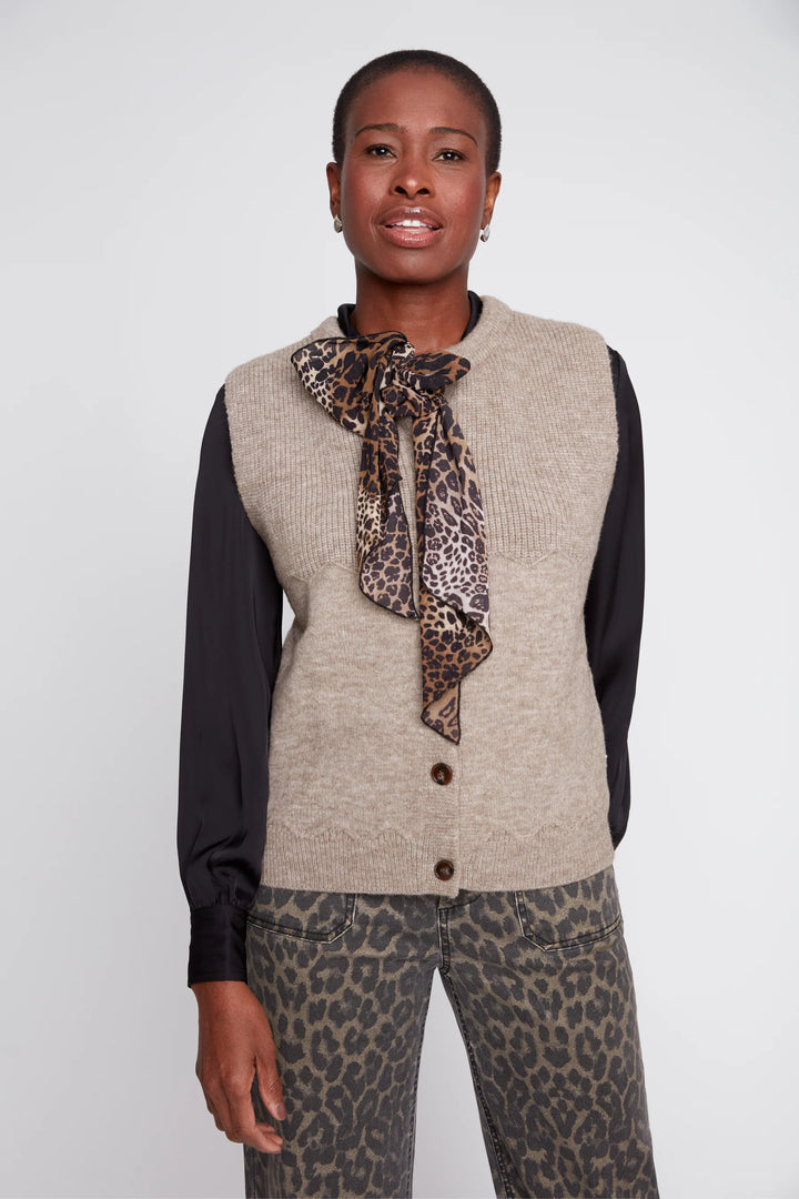Knit Vest with Detachable Leopard Tie