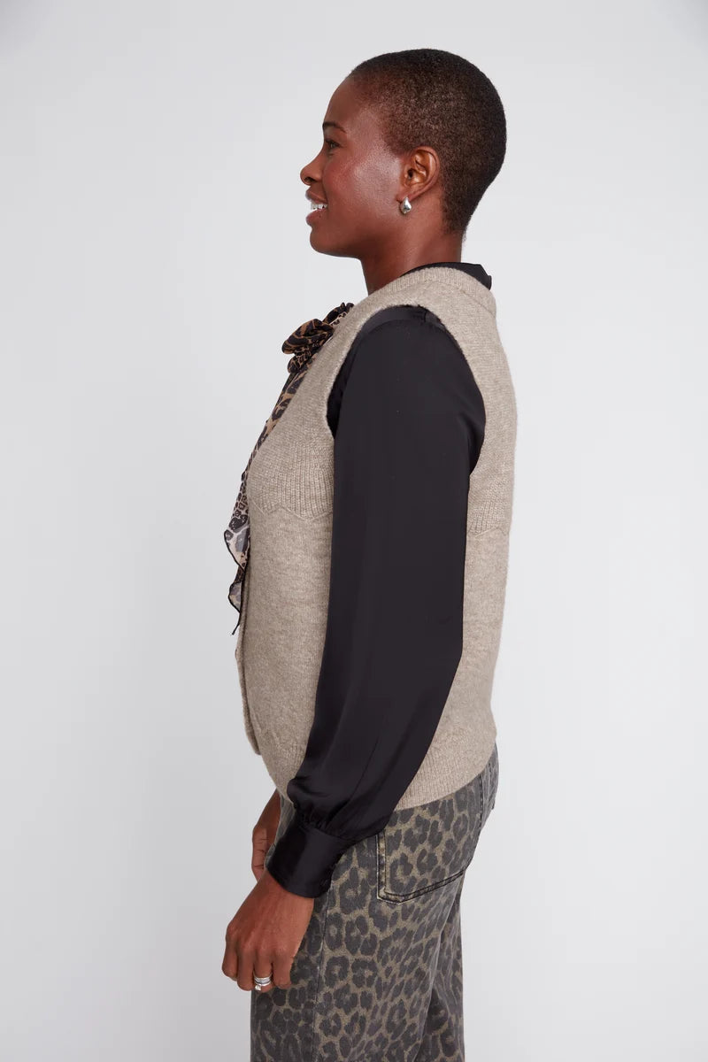 Knit Vest with Detachable Leopard Tie