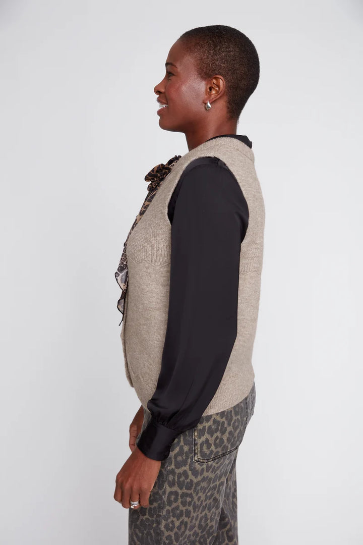 Knit Vest with Detachable Leopard Tie