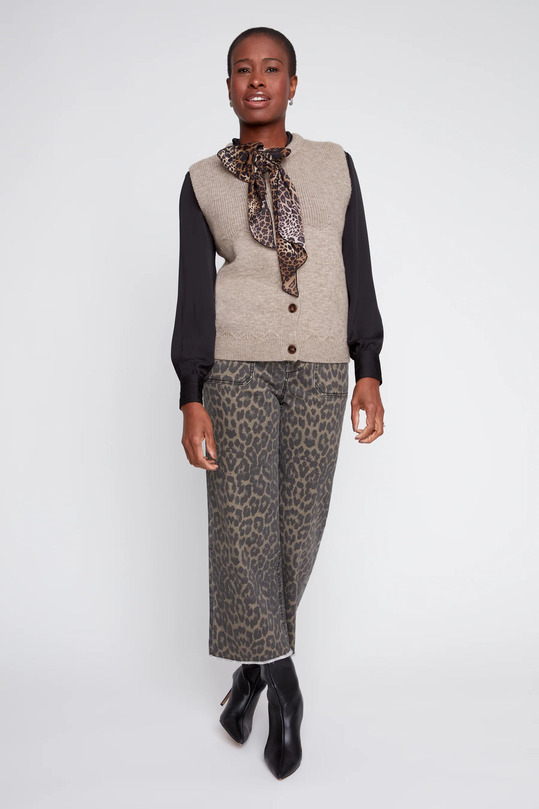 Knit Vest with Detachable Leopard Tie