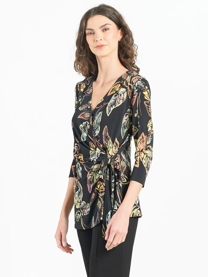 Leaf Colour Burst Faux Wrap Top