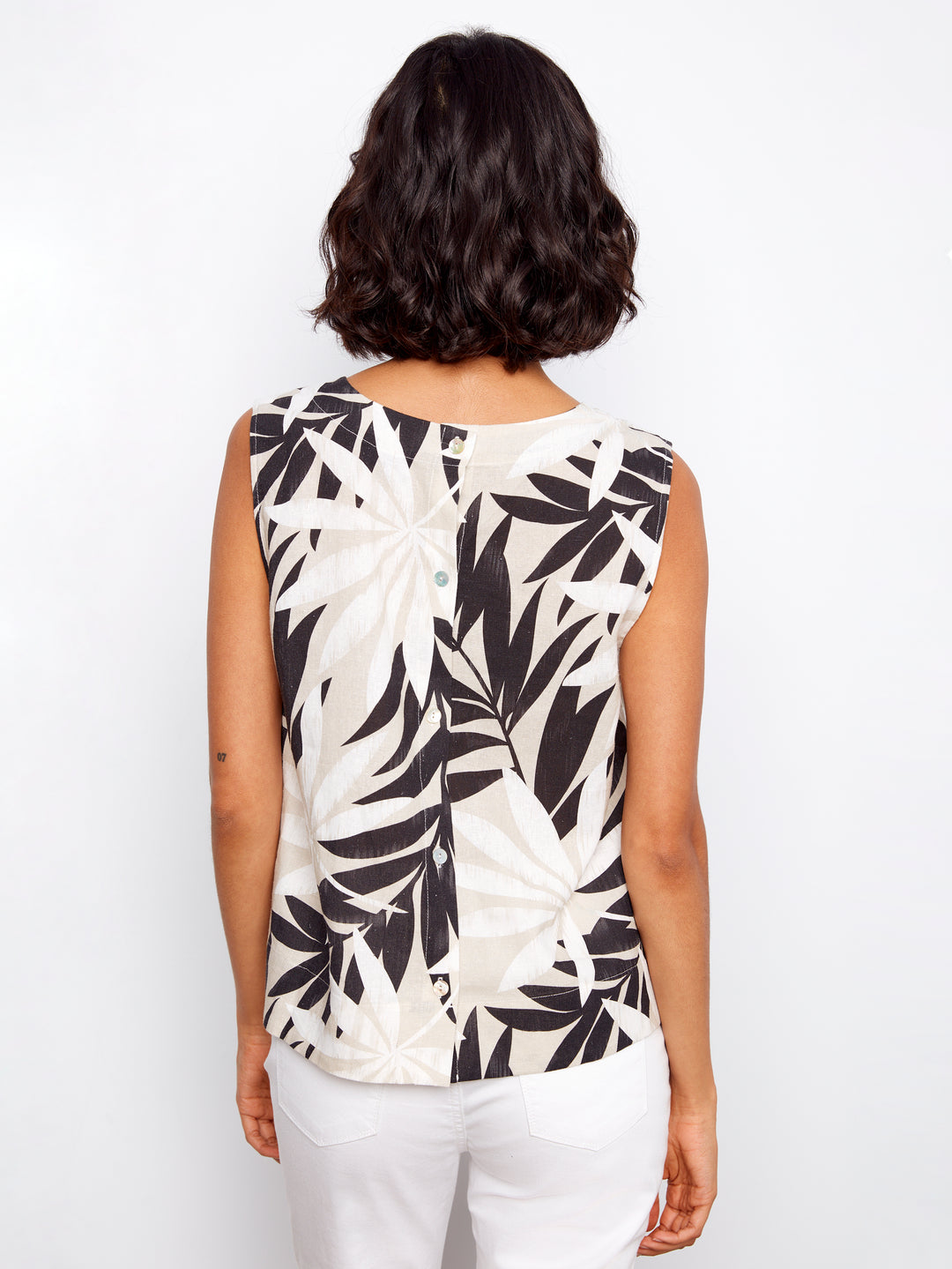Leaflet Print Top With Back Button Detail