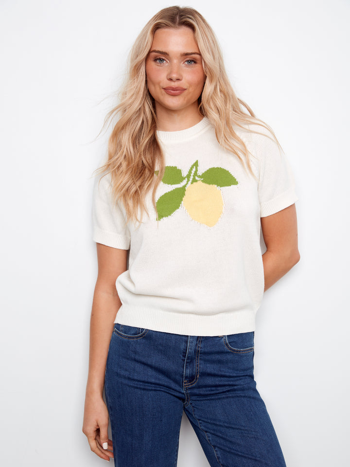 Lemon Jacquard Crew Neck Sweater