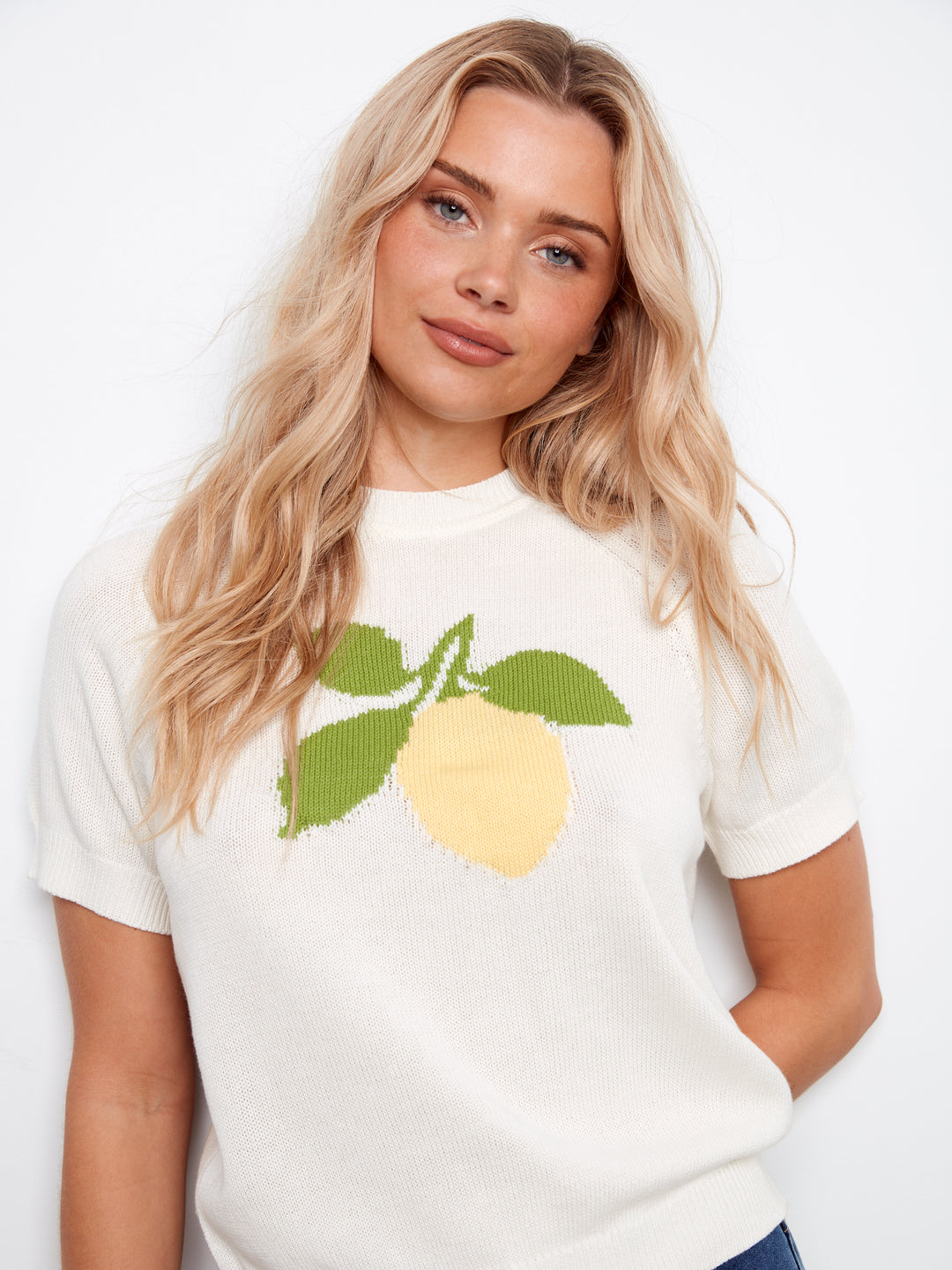 Lemon Jacquard Crew Neck Sweater