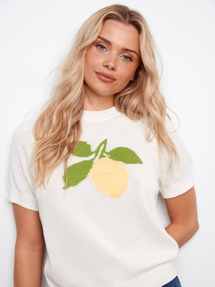 Lemon Jacquard Crew Neck Sweater
