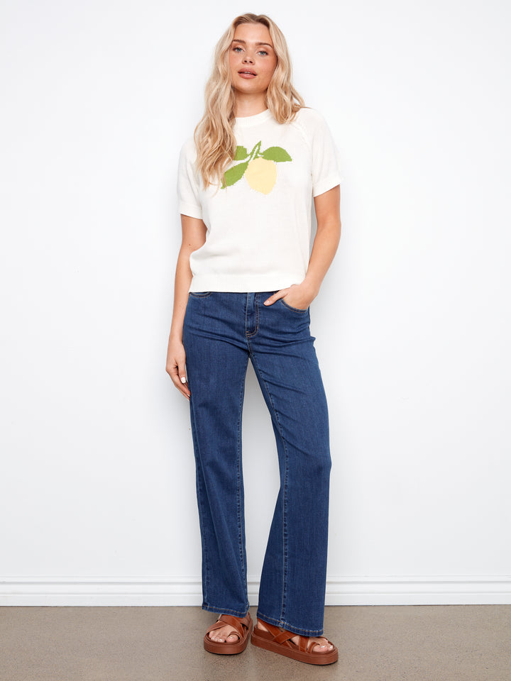 Lemon Jacquard Crew Neck Sweater