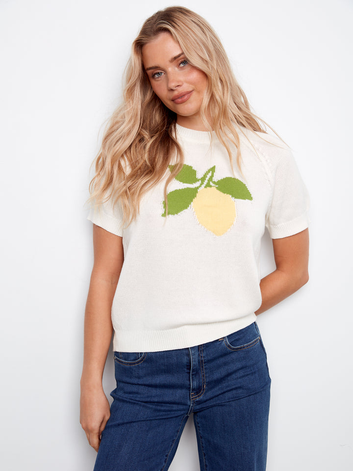 Lemon Jacquard Crew Neck Sweater