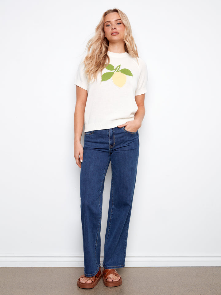 Lemon Jacquard Crew Neck Sweater