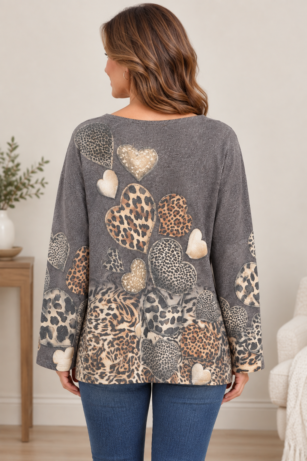 Leopard Heart Print Sweater