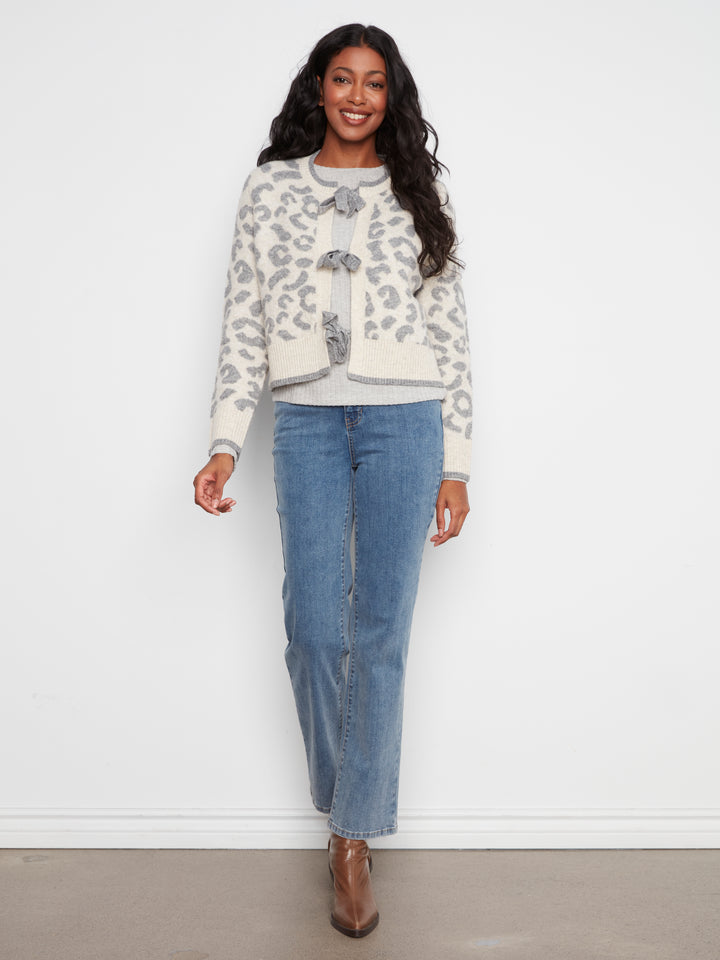 Leopard Jacquard Bow Tie Cardigan