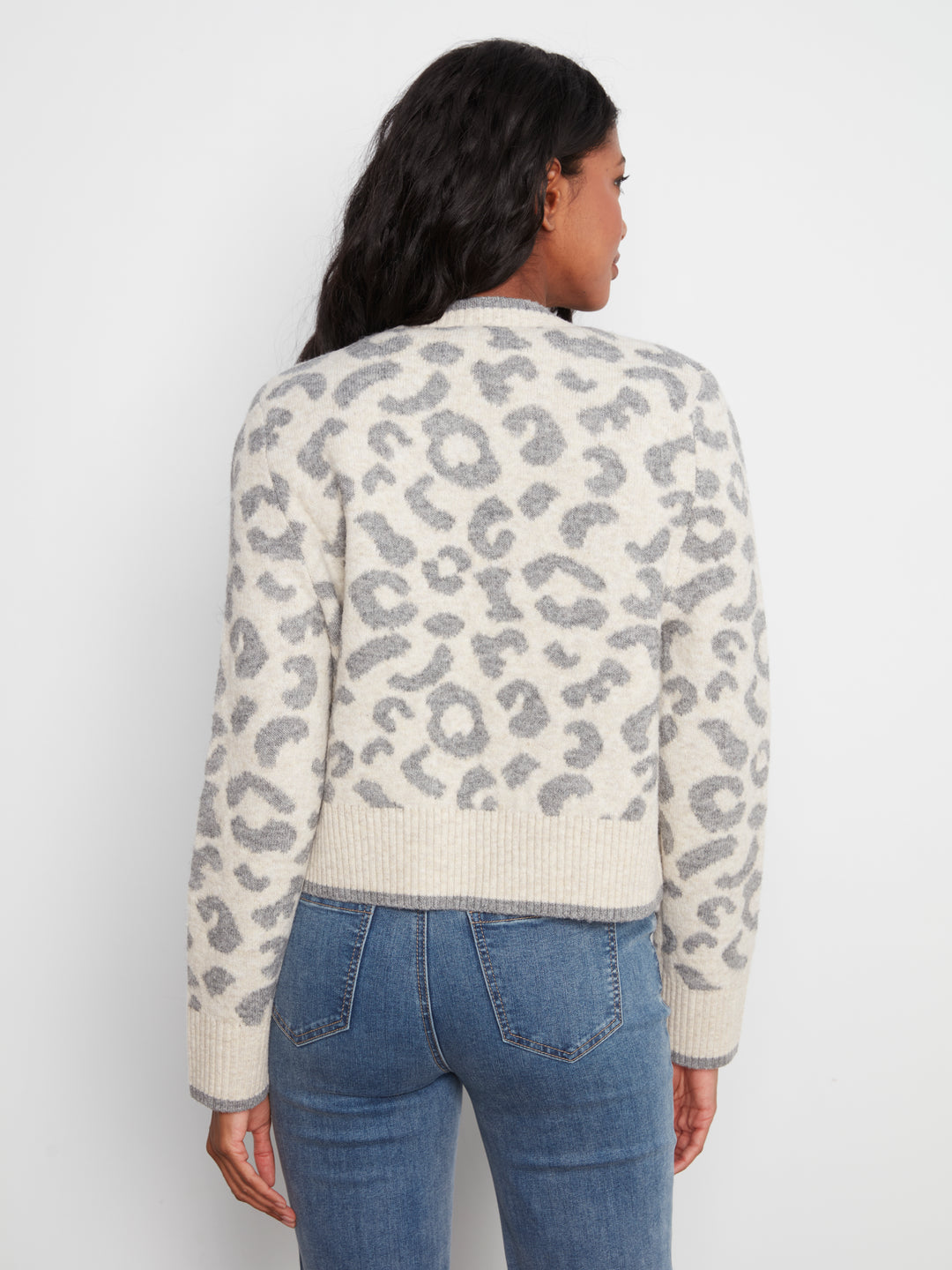 Leopard Jacquard Bow Tie Cardigan