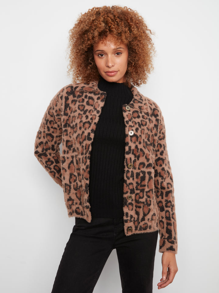 Leopard Jacquard Eyelash Knit Jacket