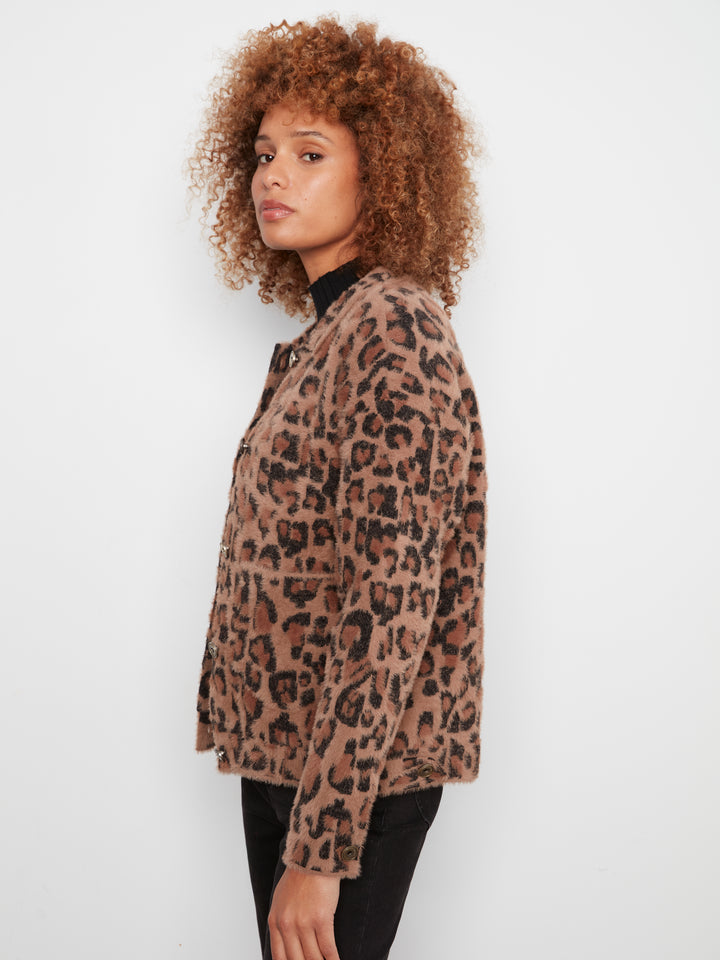 Leopard Jacquard Eyelash Knit Jacket