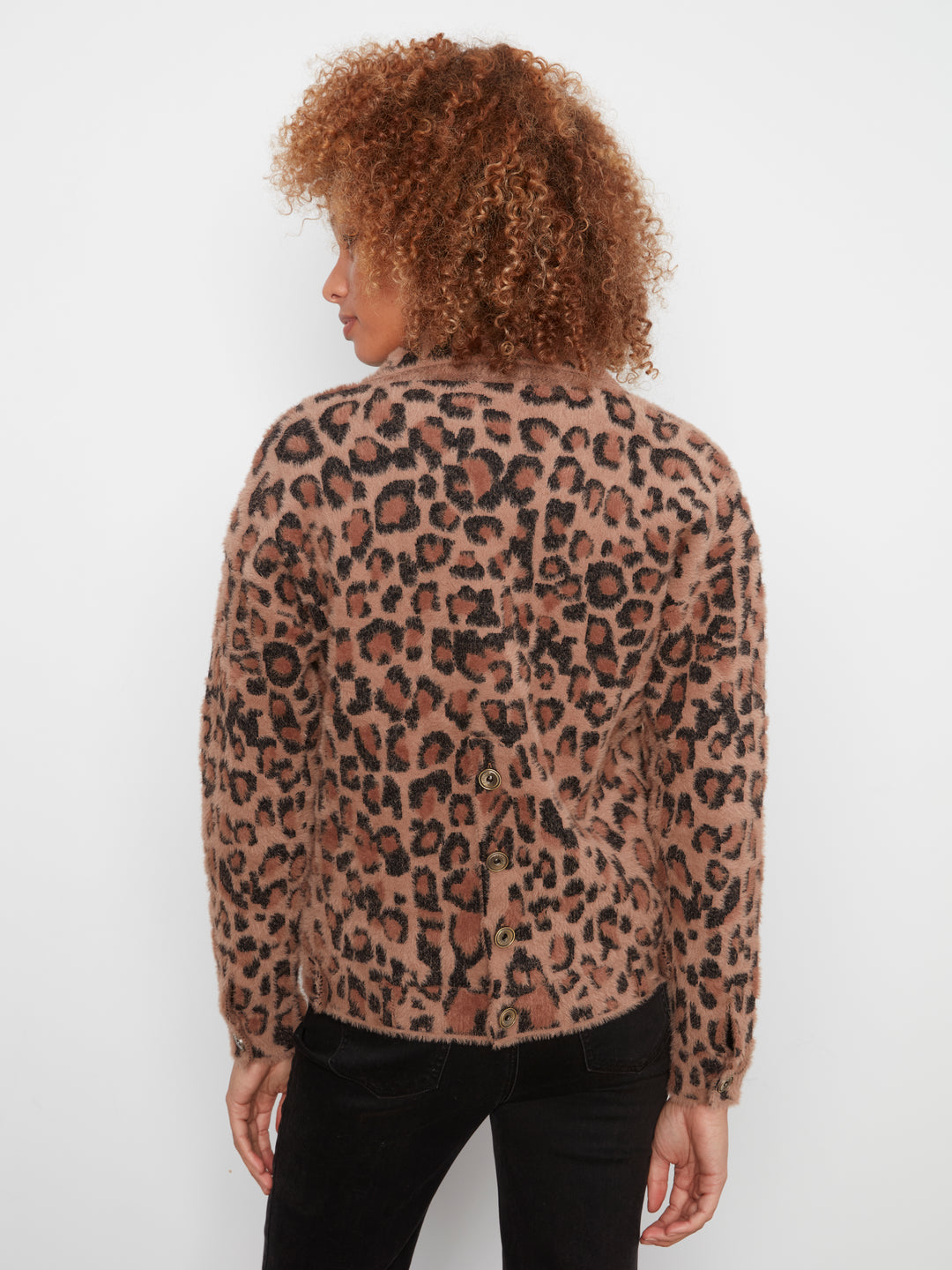 Leopard Jacquard Eyelash Knit Jacket