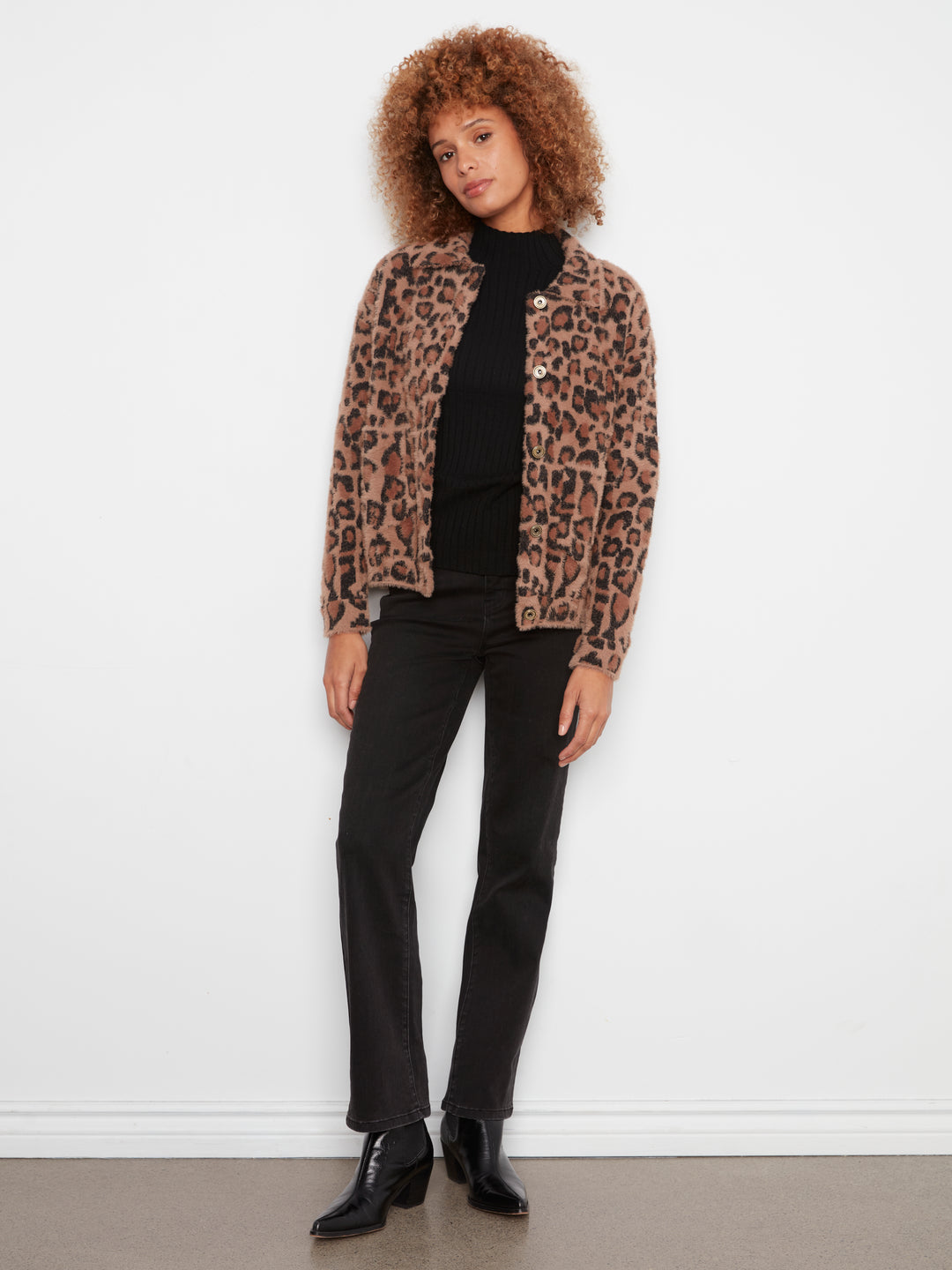 Leopard Jacquard Eyelash Knit Jacket