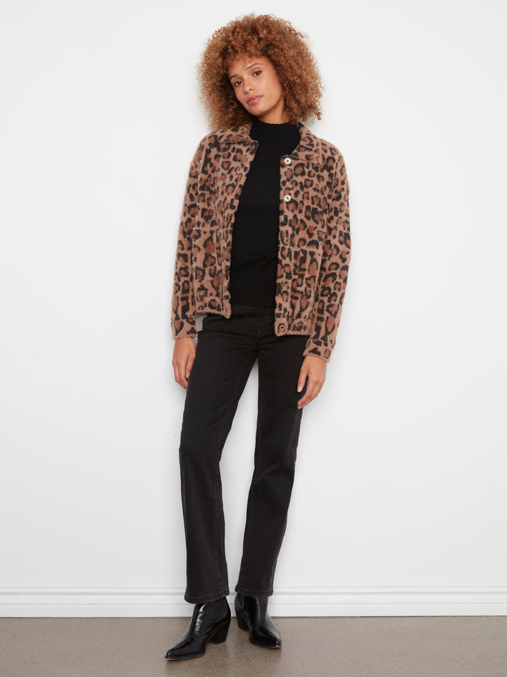 Leopard Jacquard Eyelash Knit Jacket