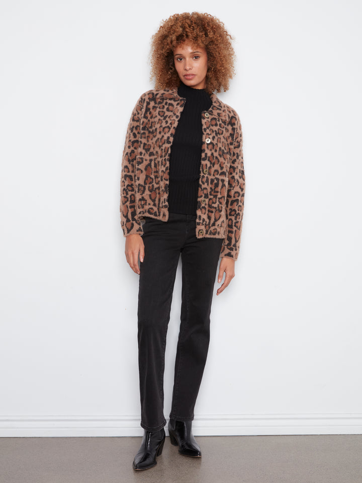 Leopard Jacquard Eyelash Knit Jacket