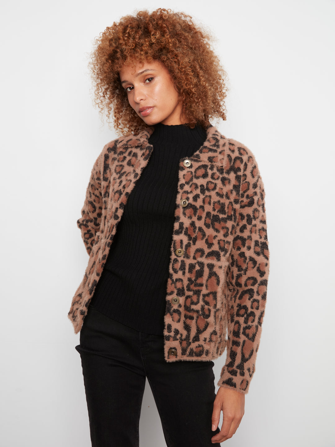 Leopard Jacquard Eyelash Knit Jacket