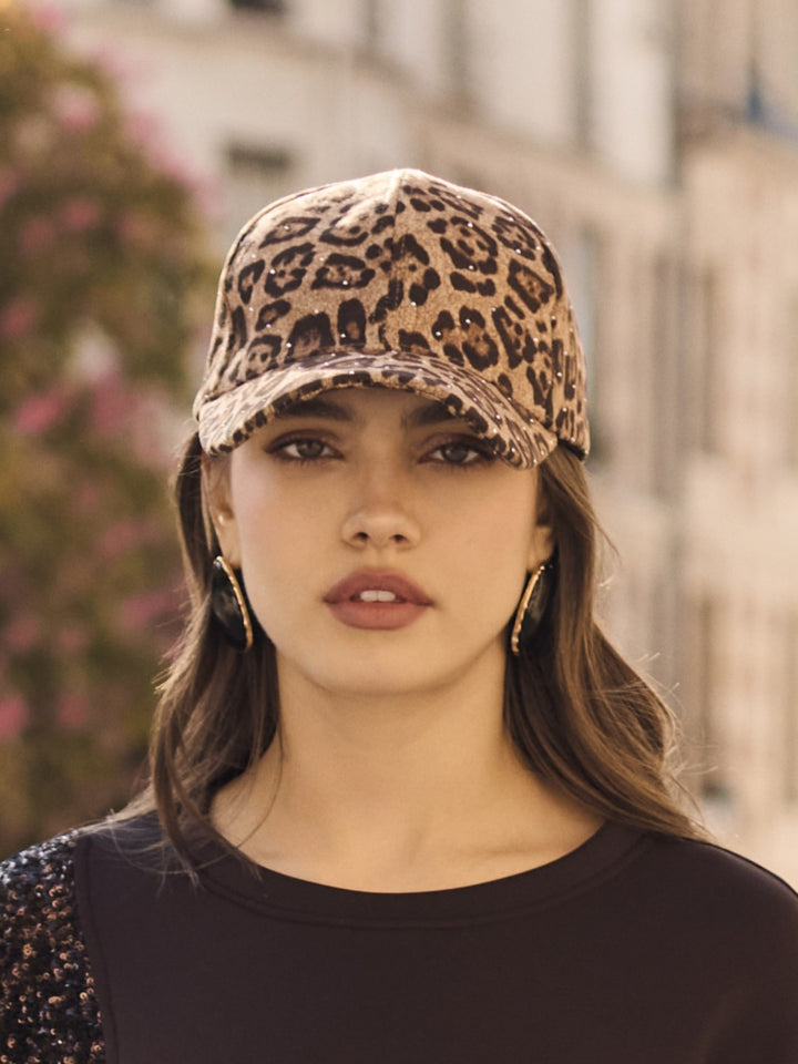Leopard Print Ball Cap with Crystal Studs