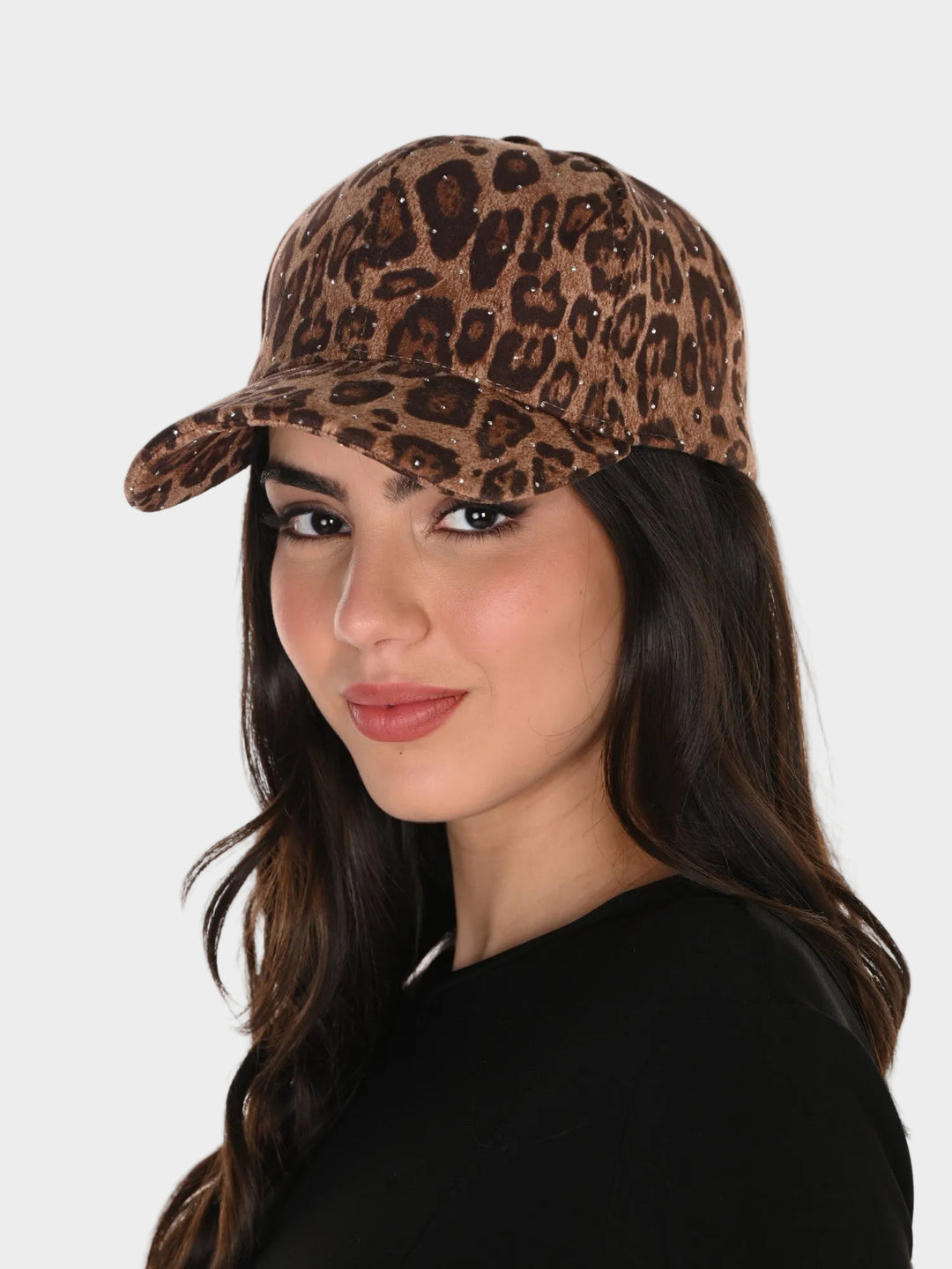 Leopard Print Ball Cap with Crystal Studs