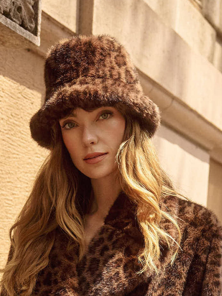 Leopard Print Faux Fur Bucket Hat