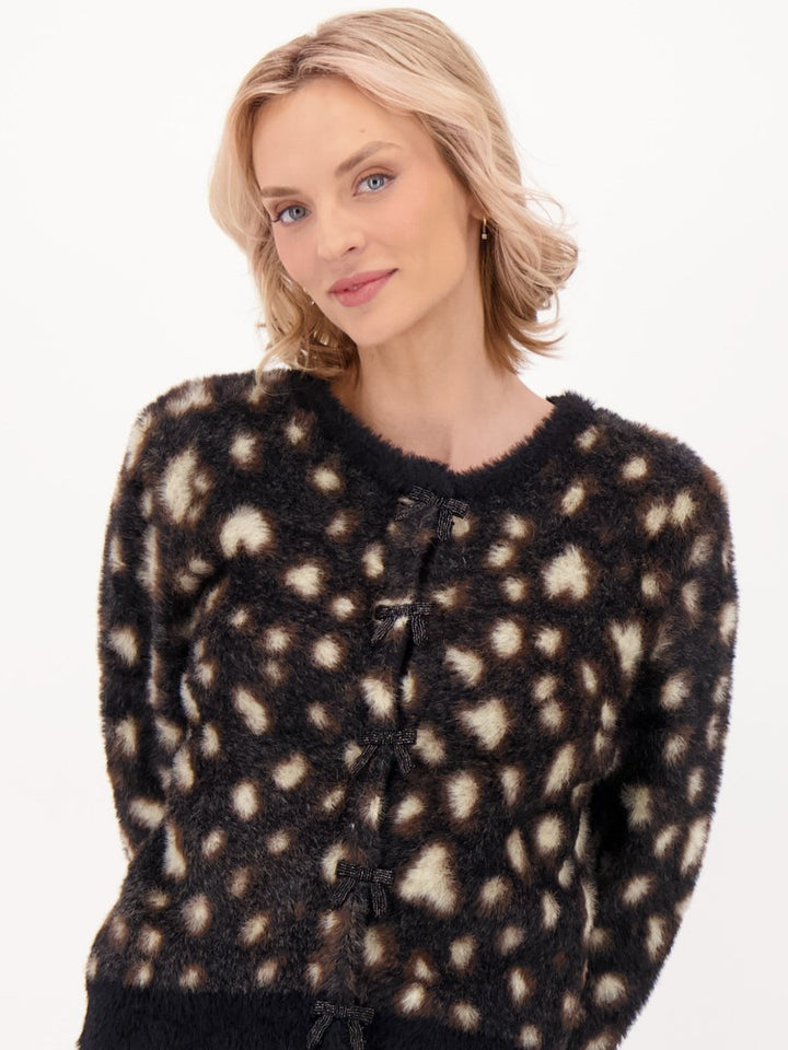 Leopard Print Fuzzy Plush Knit Cardigan