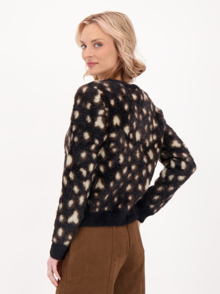 Leopard Print Fuzzy Plush Knit Cardigan