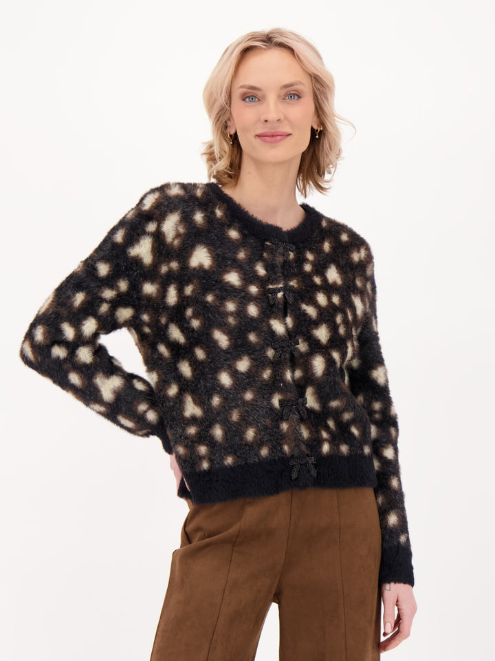 Leopard Print Fuzzy Plush Knit Cardigan