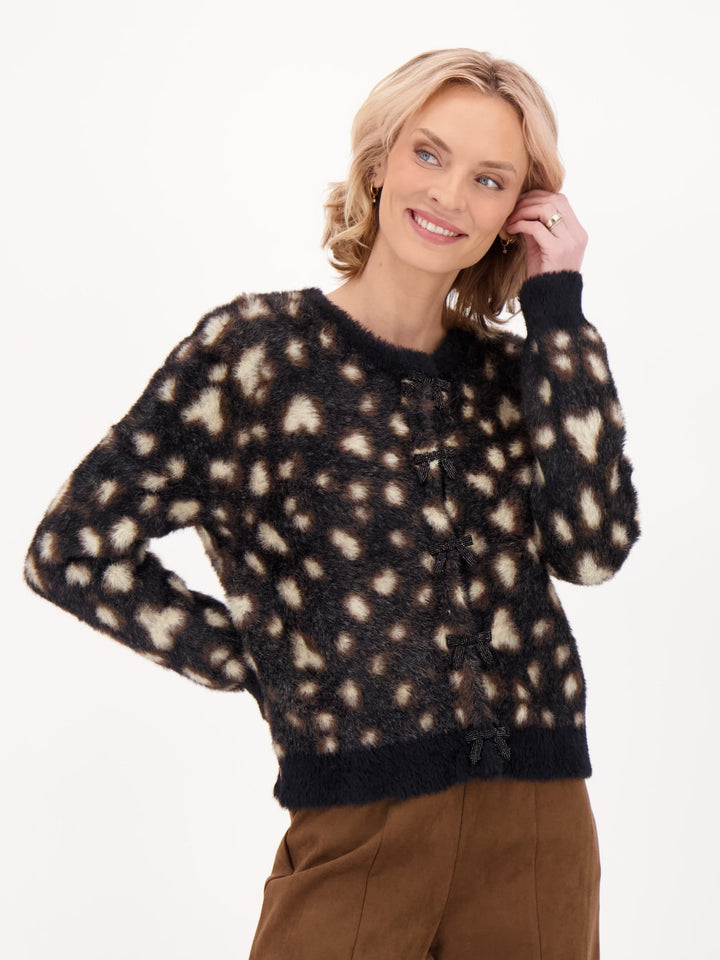 Leopard Print Fuzzy Plush Knit Cardigan