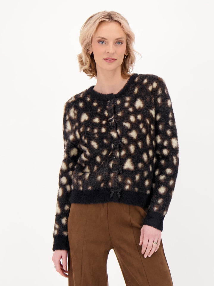 Leopard Print Fuzzy Plush Knit Cardigan
