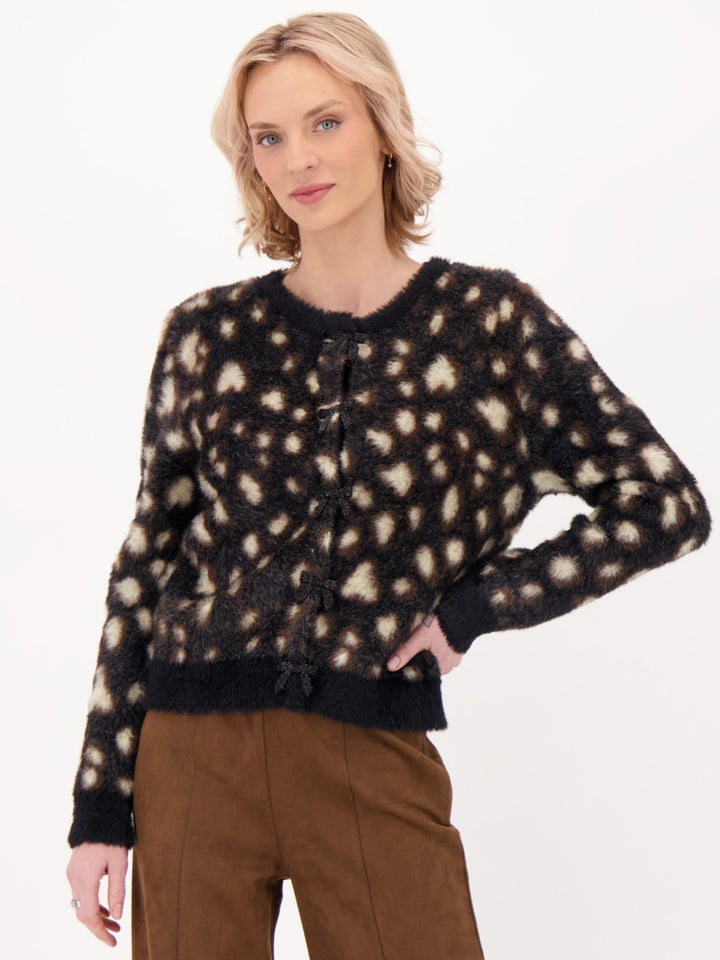 Leopard Print Fuzzy Plush Knit Cardigan