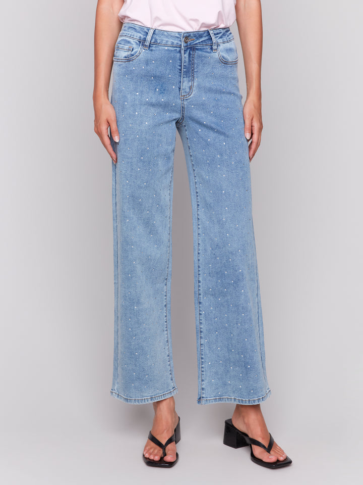 Light Blue Crystal Wide Leg Jean