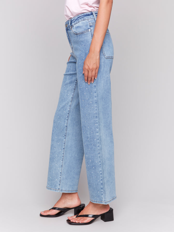 Light Blue Crystal Wide Leg Jean