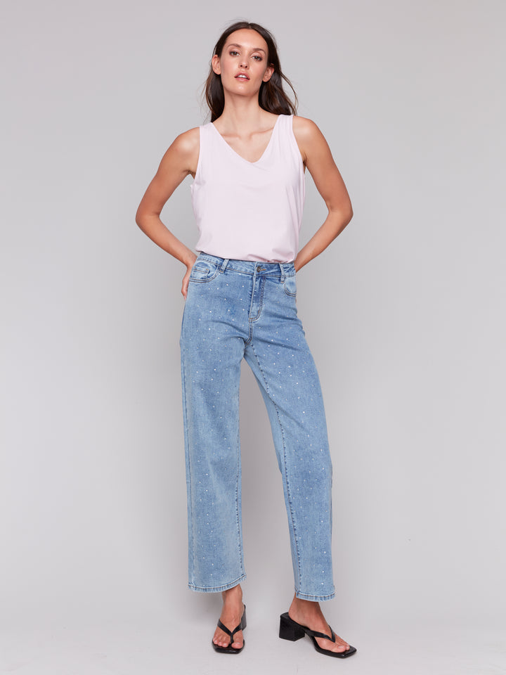 Light Blue Crystal Wide Leg Jean