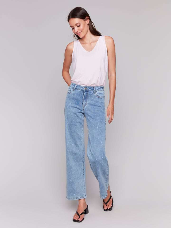 Light Blue Crystal Wide Leg Jean