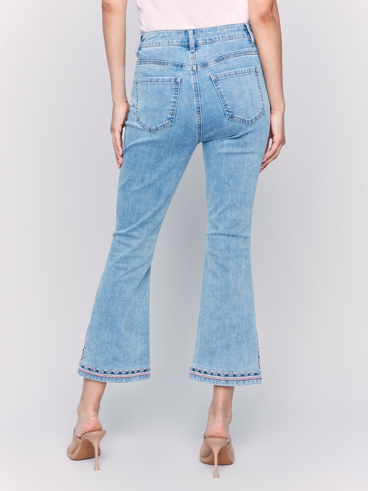 Light Blue Embroidered Hem Bootcut Jean