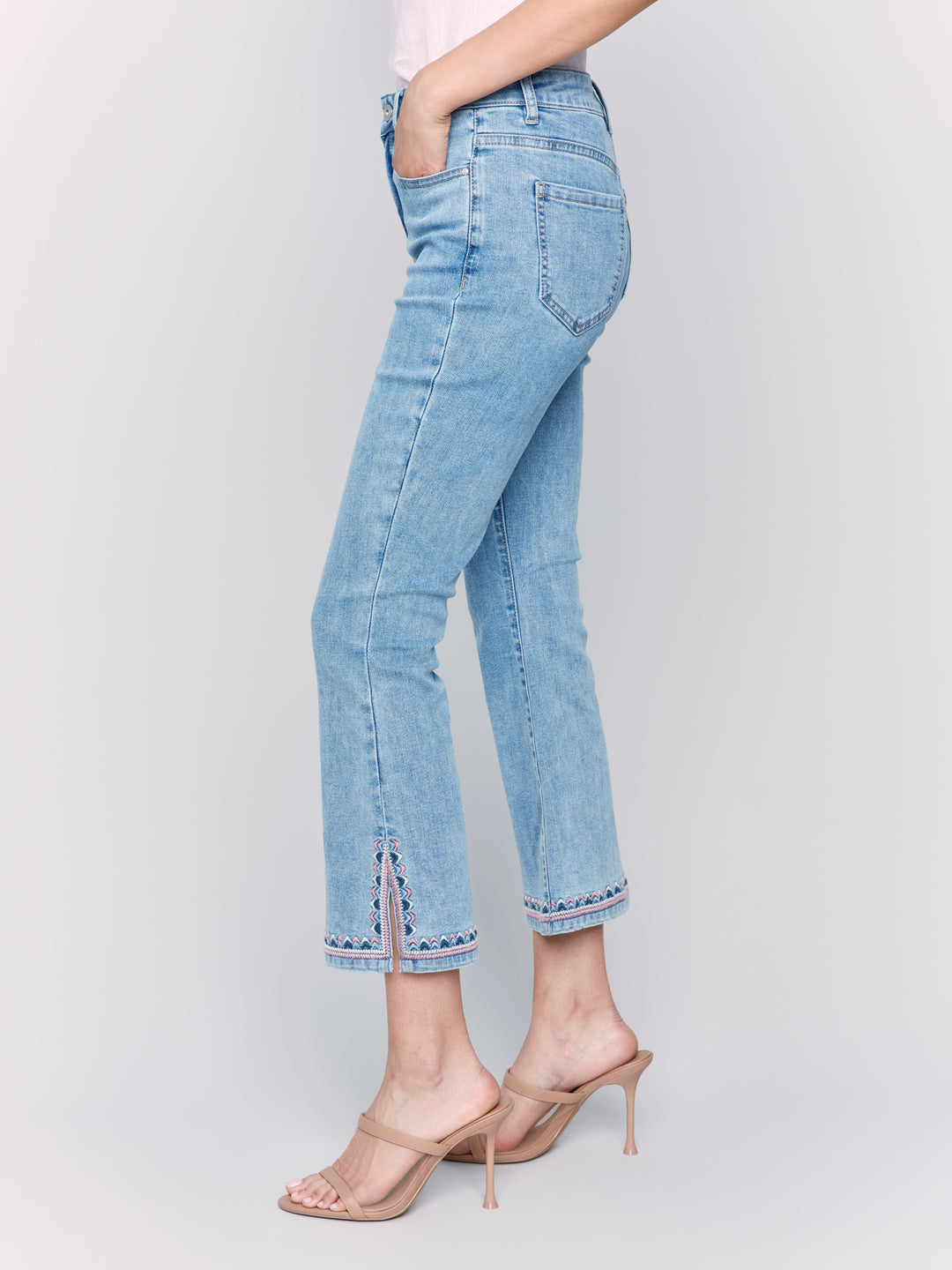 Light Blue Embroidered Hem Bootcut Jean