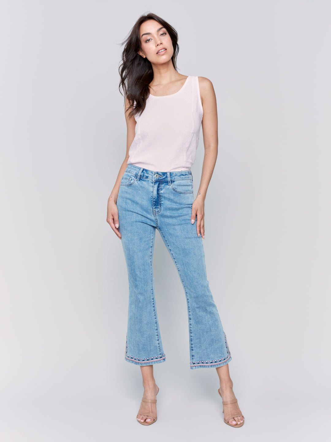 Light Blue Embroidered Hem Bootcut Jean