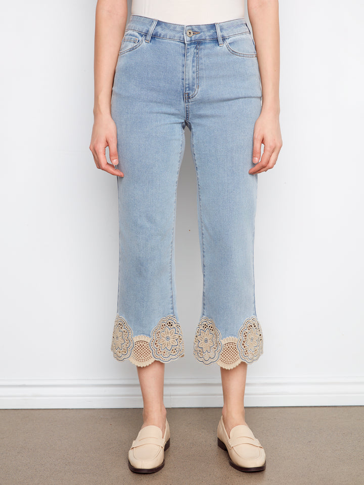 Light Blue Laser Cut Lace Flare Jean