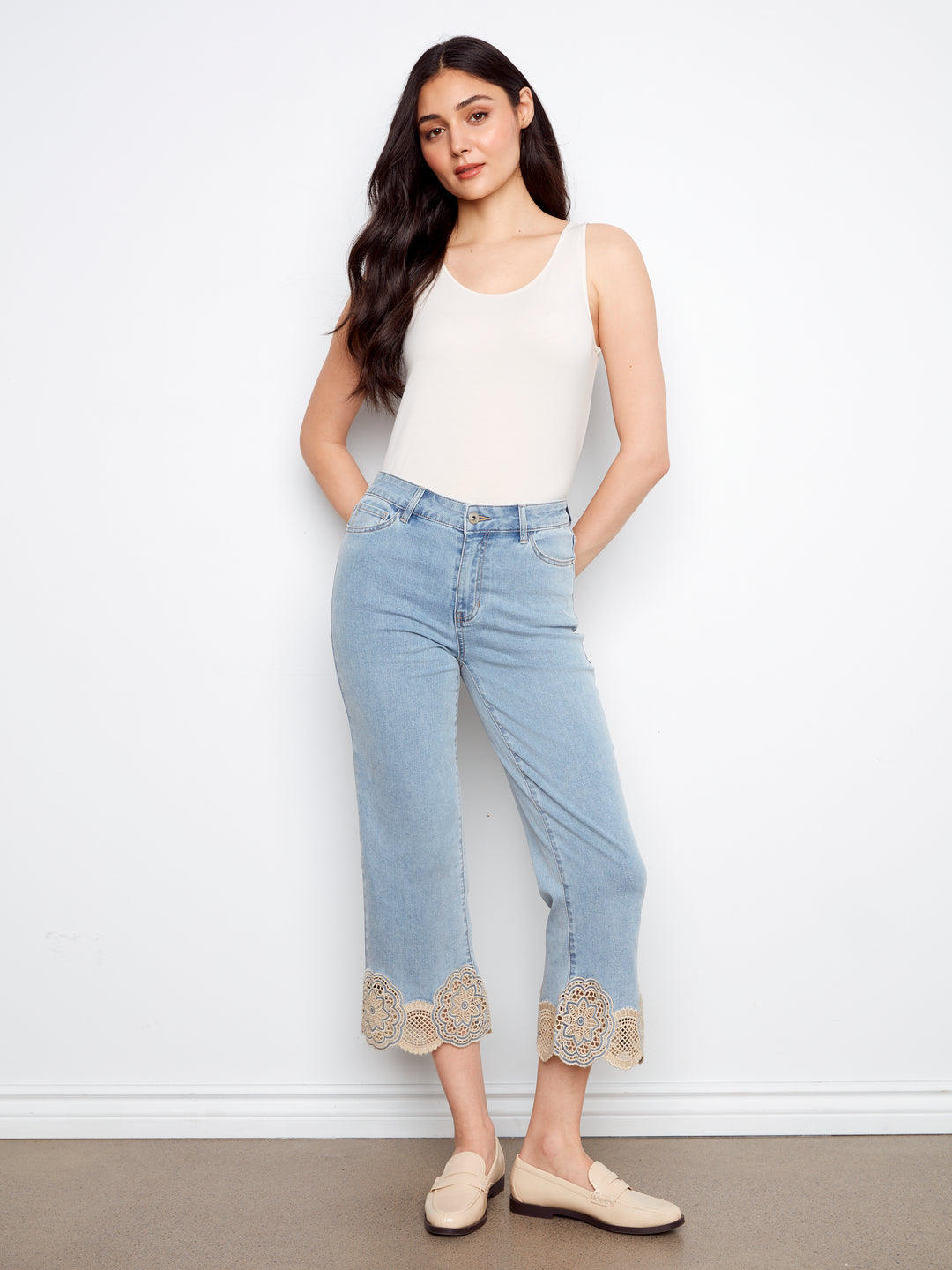 Light Blue Laser Cut Lace Flare Jean