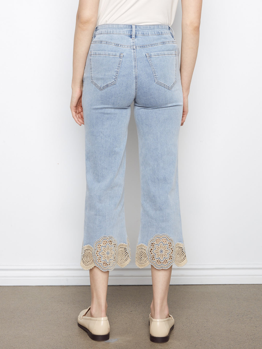 Light Blue Laser Cut Lace Flare Jean