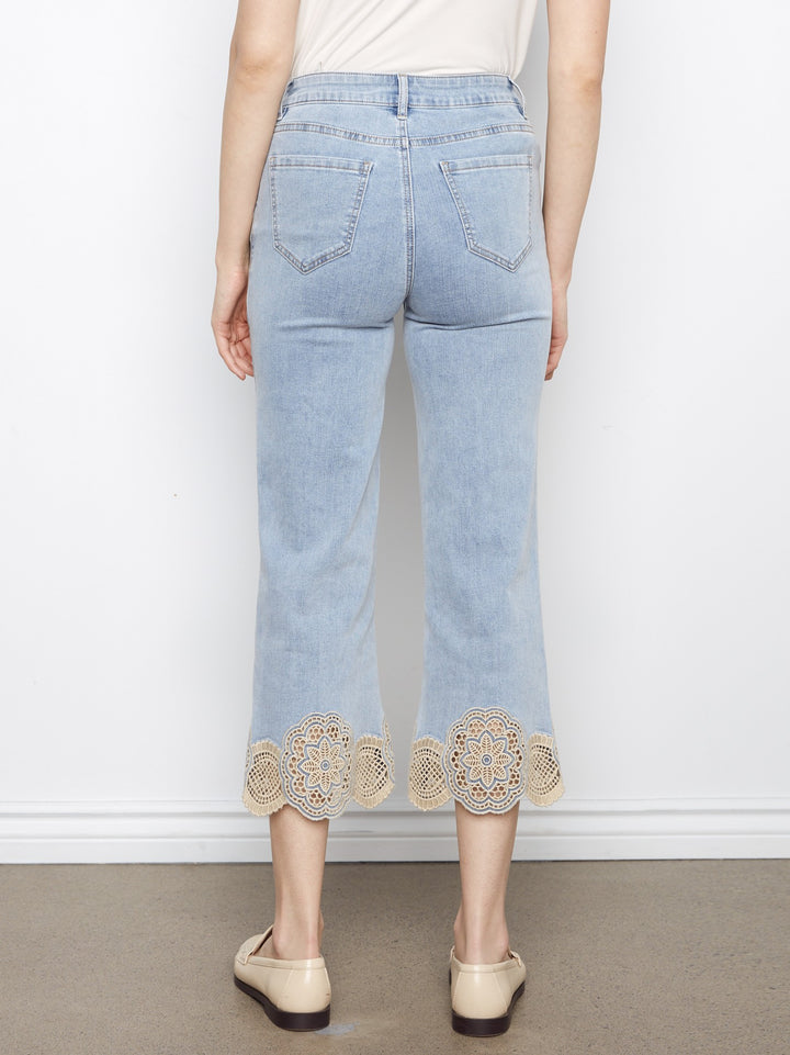 Light Blue Laser Cut Lace Flare Jean