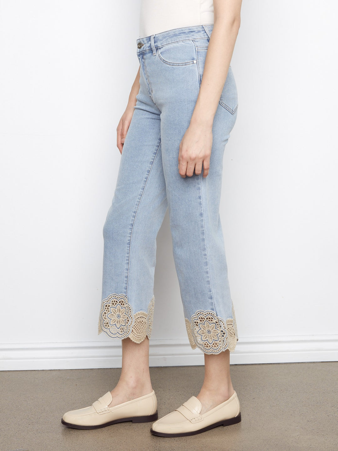 Light Blue Laser Cut Lace Flare Jean