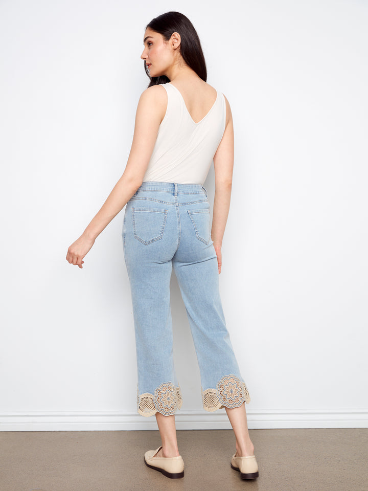 Light Blue Laser Cut Lace Flare Jean