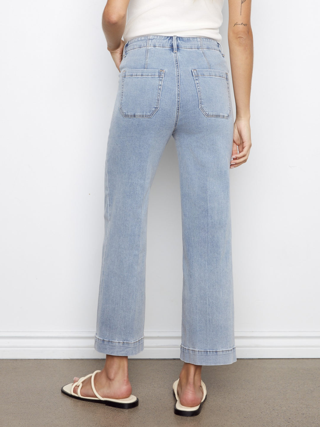 Light Blue Patch Pocket Cropped Wide Leg Jean