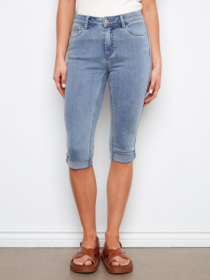 Light Blue Stretch Denim Pedal Pusher