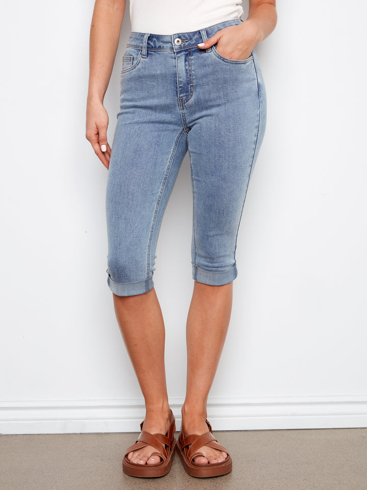 Light Blue Stretch Denim Pedal Pusher
