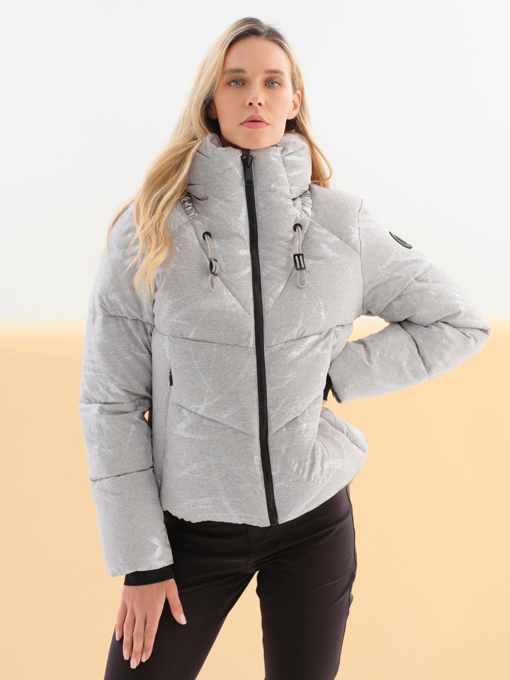 Light Grey Metallic Puffer Coat