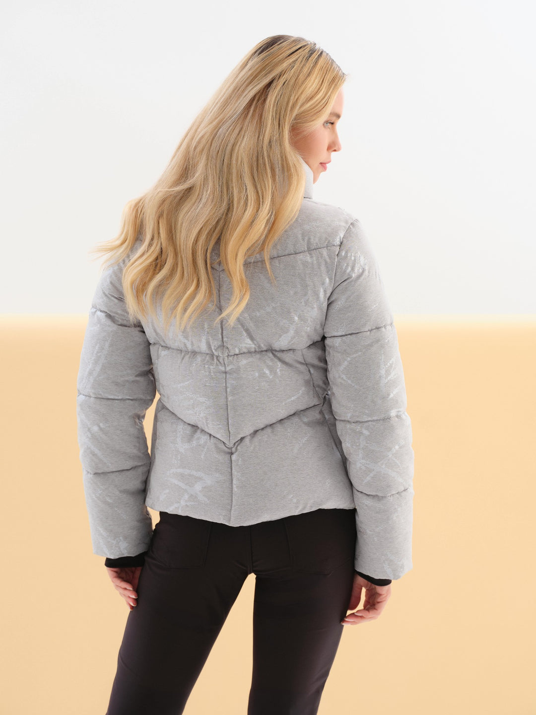 Light Grey Metallic Puffer Coat